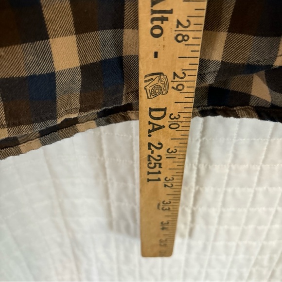 Vans Button Shirt Flannel Mens Medium Tailored Fit Plaid Blue Brown - Picture 5 of 7